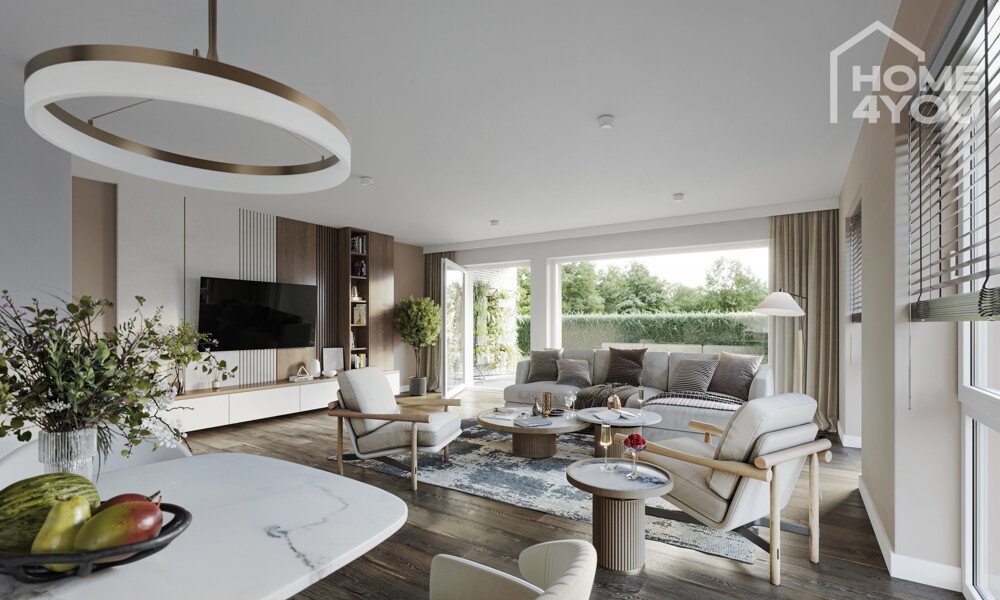 Monheim am Rhein / Baumberg: Hochwertige Gartenwohnung im Eschenpark, 58 qm, 2 Zi., Bad, Terrasse/Garten, TG, Keller, Südlage 