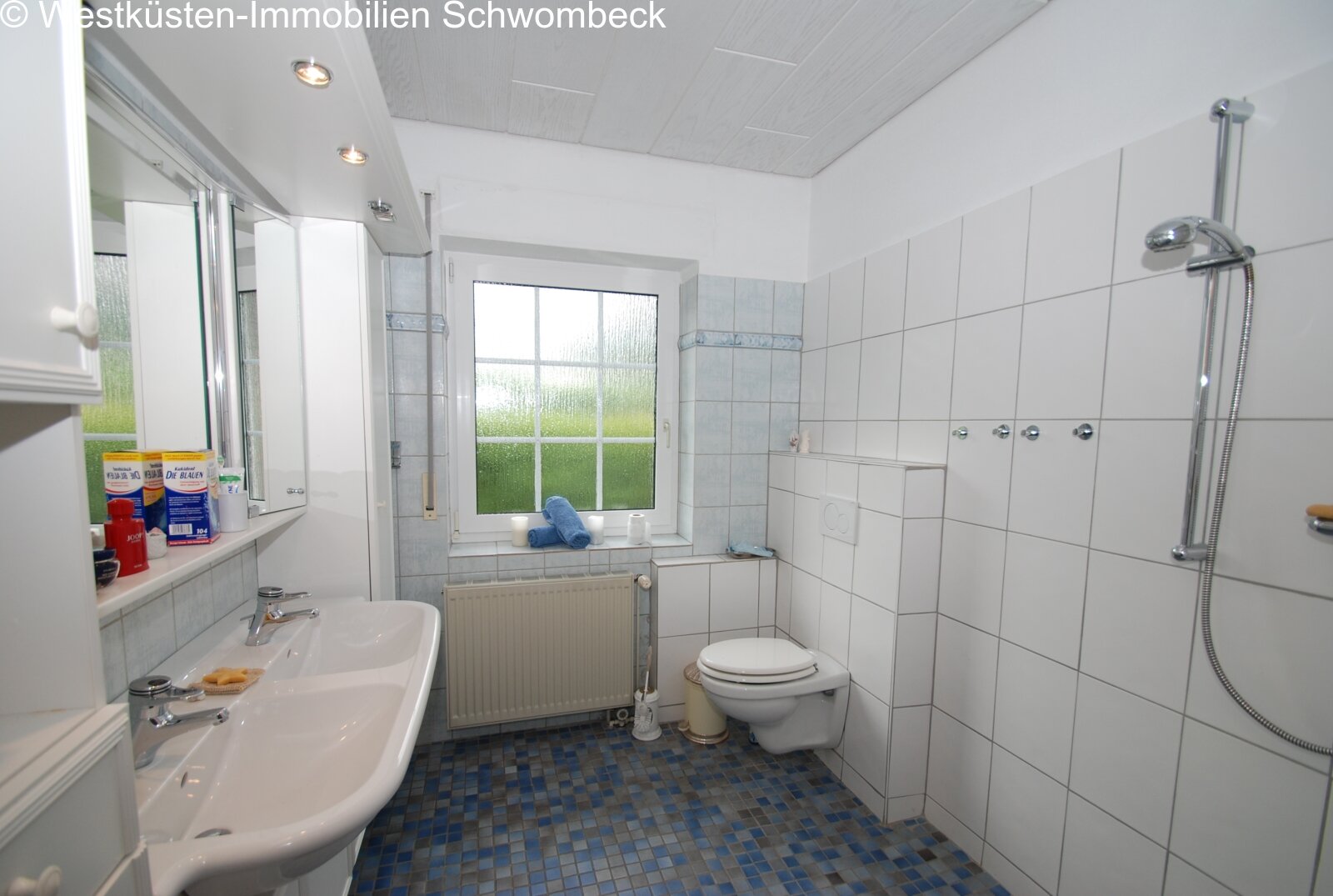 Modernes Badezimmer mit bodengleicher Dusche und Fensterbelichtung Modernes Badezimmer mit bodengleicher Dusche und Fensterbelichtung