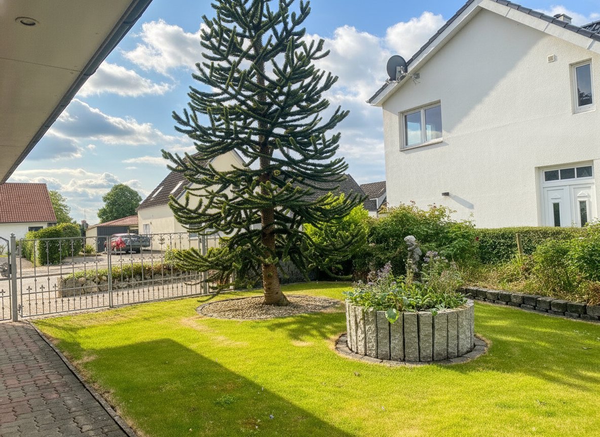 Blick in den Garten mit etabliertem Baumbestand und strukturierter Grünflächengestaltung Blick in den Garten mit etabliertem Baumbestand und strukturierter Grünflächengestaltung
